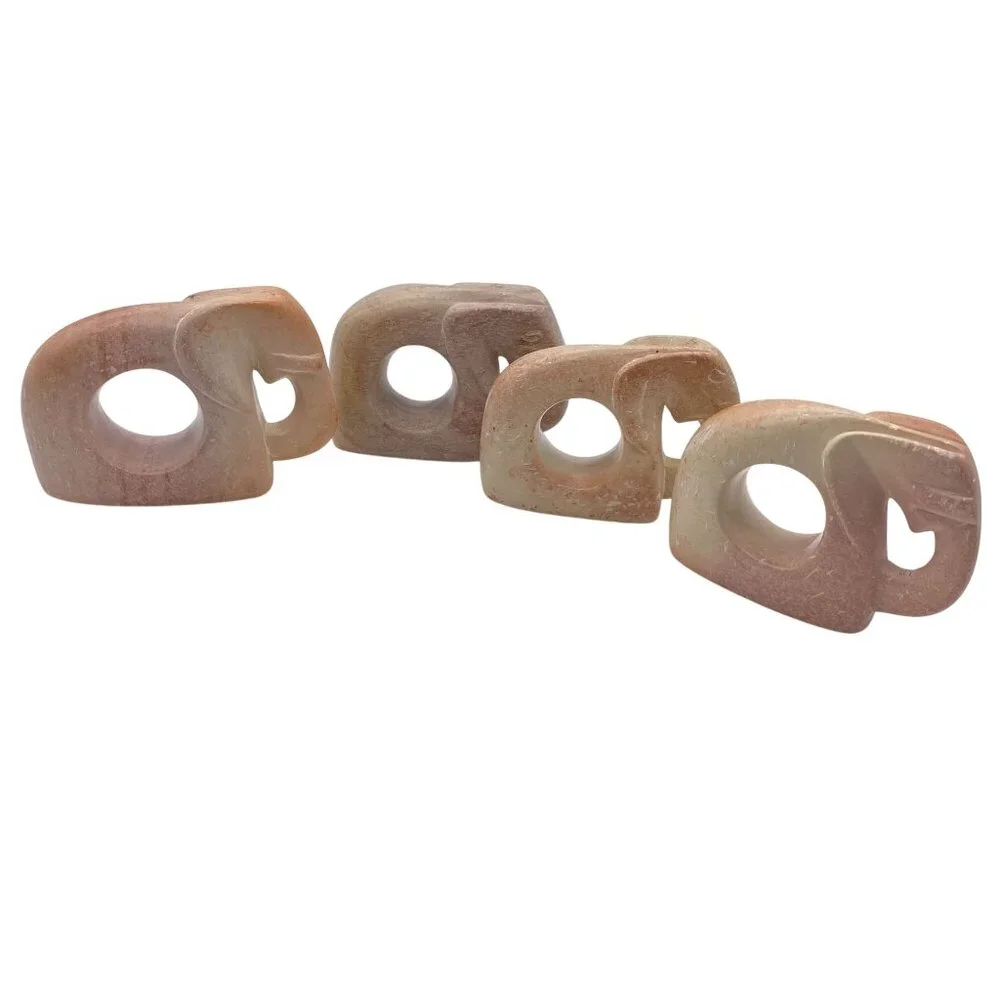 Kenyan Soapstone hand carved Elephant napkin rings set of four tableware dinnerw